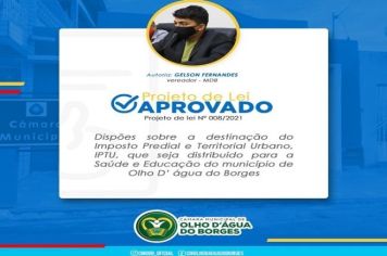 Destinação dos recurso arrecadados com o IPTU para ser distribuido nas áreas de Saúde e educação do Município.