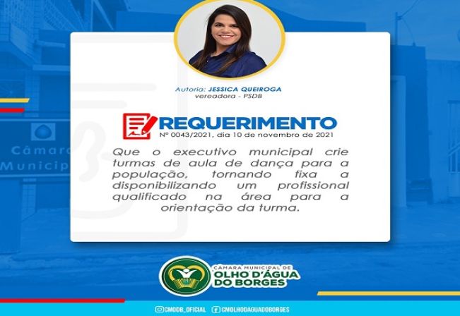 Requerimento 043/2021 - Vereadora Jéssica Queiroga - PSDB